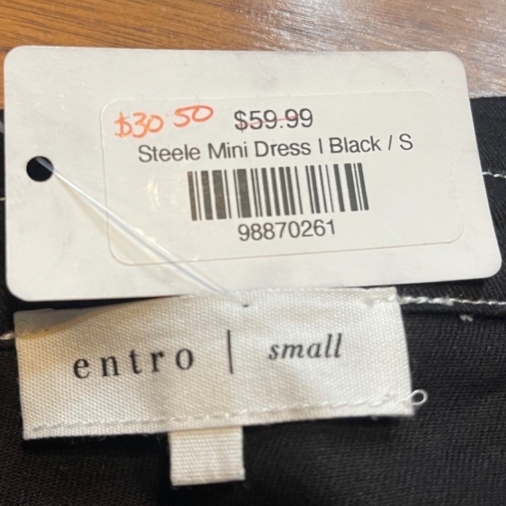 Entro Steele Mini Dress Black White Contrast Stitch Short Sleeve Denim Shift S - Picture 3 of 10